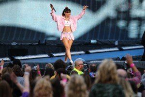 Charli XCX performing at Taylor Swift's Reputation Tour concert at Arrowhead Stadium on September 8, 2018
