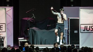 Justin Stone performing at the Arvest Bank Theatre at The Midland in Kansas City, Missouri, on April 24, 2019.