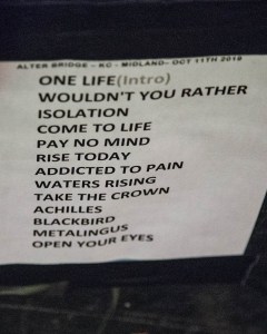 Alter Bridge setlist for Kansas City, Missouri on October 11, 2019