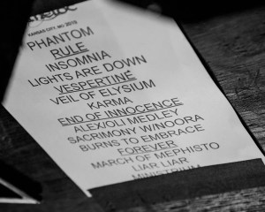 Set list for Kamelot at The Truman venue in Kansas City, Missouri on September 24, 2019.