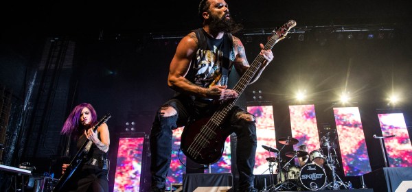 Skillet performing at the Arvest Bank Theatre at The Midland in Kansas City, Missouri on October 11, 2019