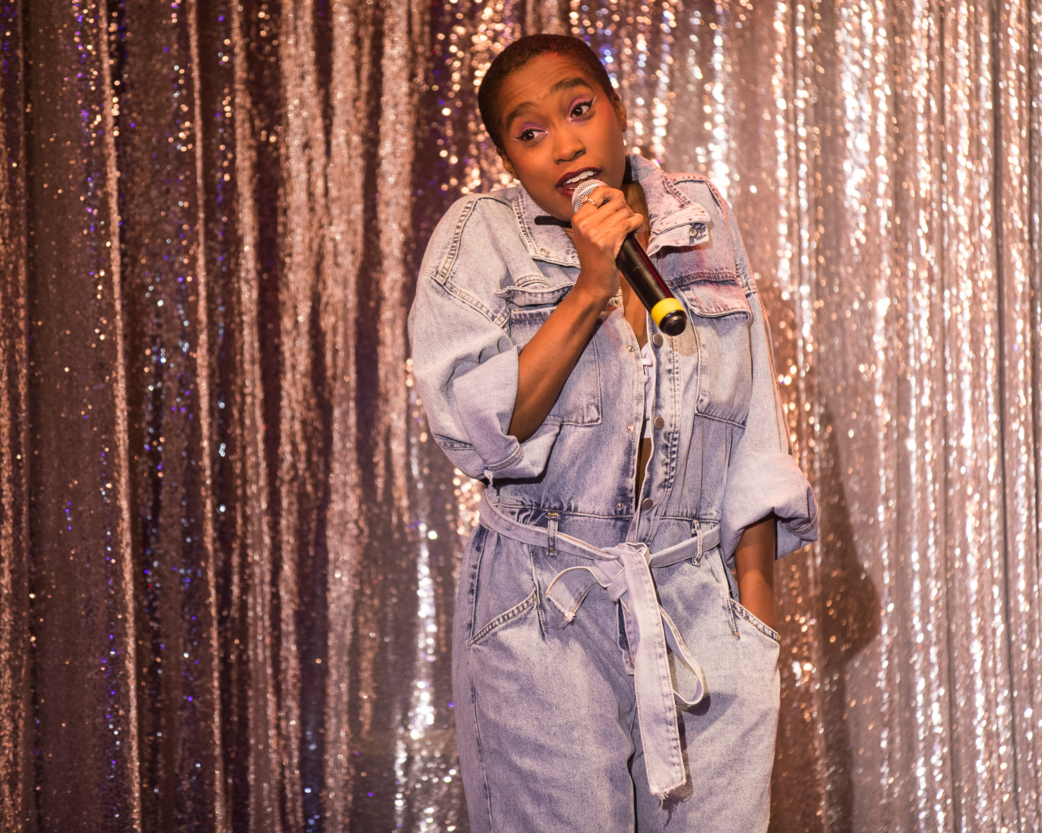 Comedian Ameerah Sanders during the Comedy Cabaret at Missie B's in Kansas City, MO on June 29, 2021