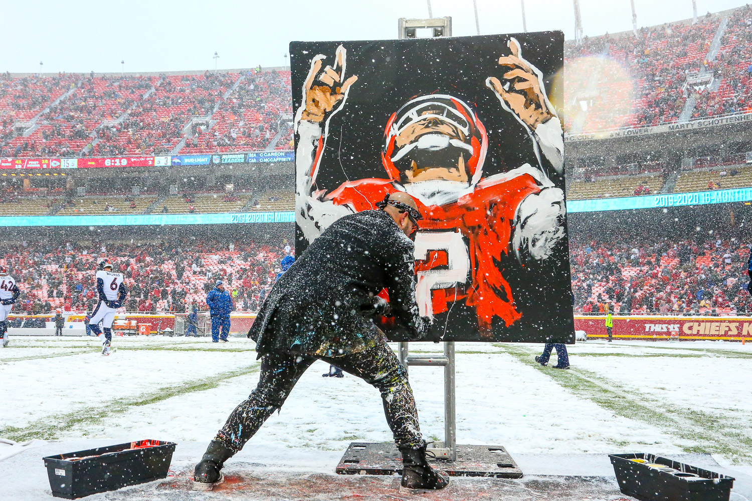 Speed painter David Garibaldi during the NFL football game between the Kansas City Chiefs and the Denver Broncos at Arrowhead Stadium on December 15, 2019