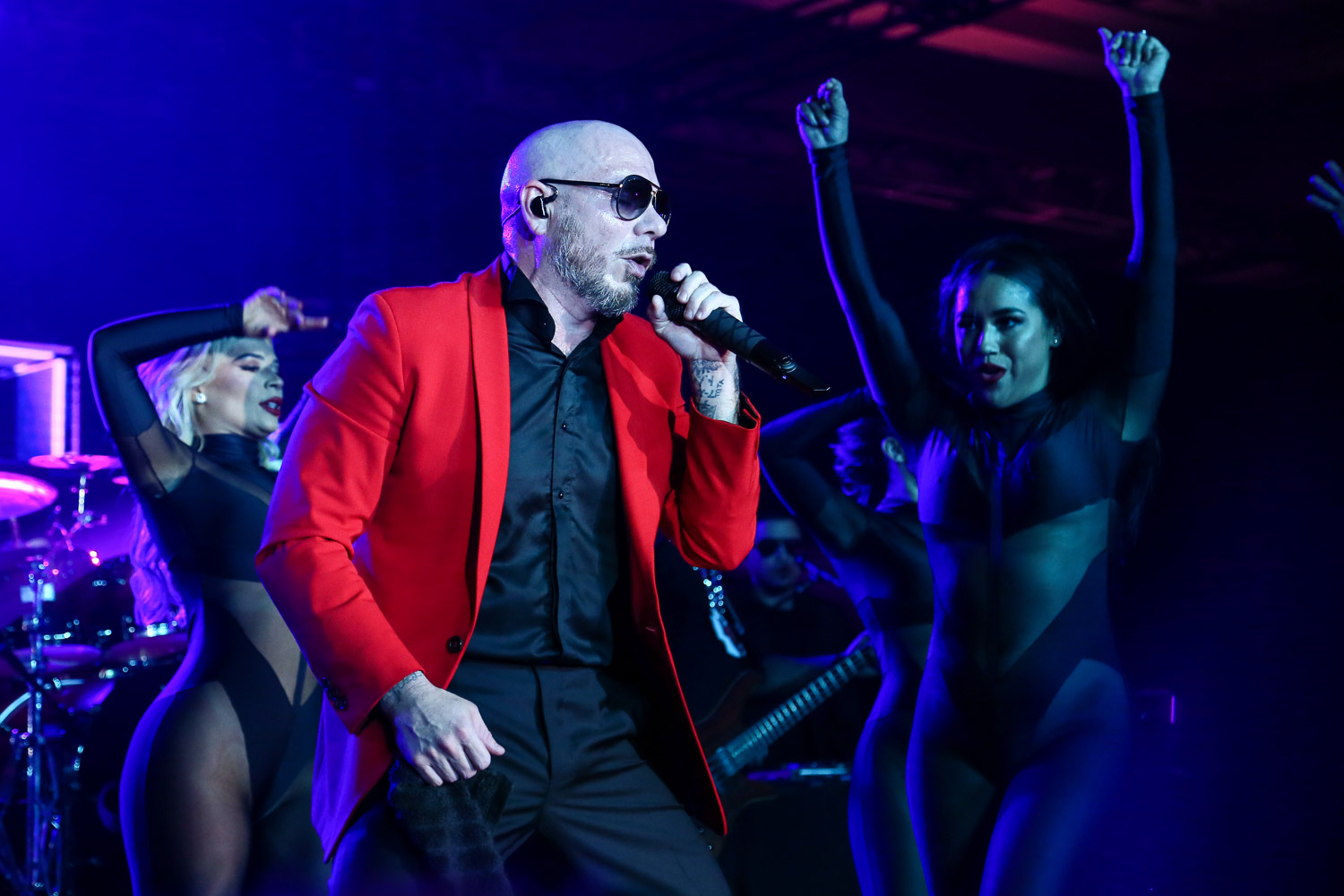 Pitbull performing at the Kansas City Chiefs Super Bowl LIV afterparty in Miami, Florida on February 3, 2021