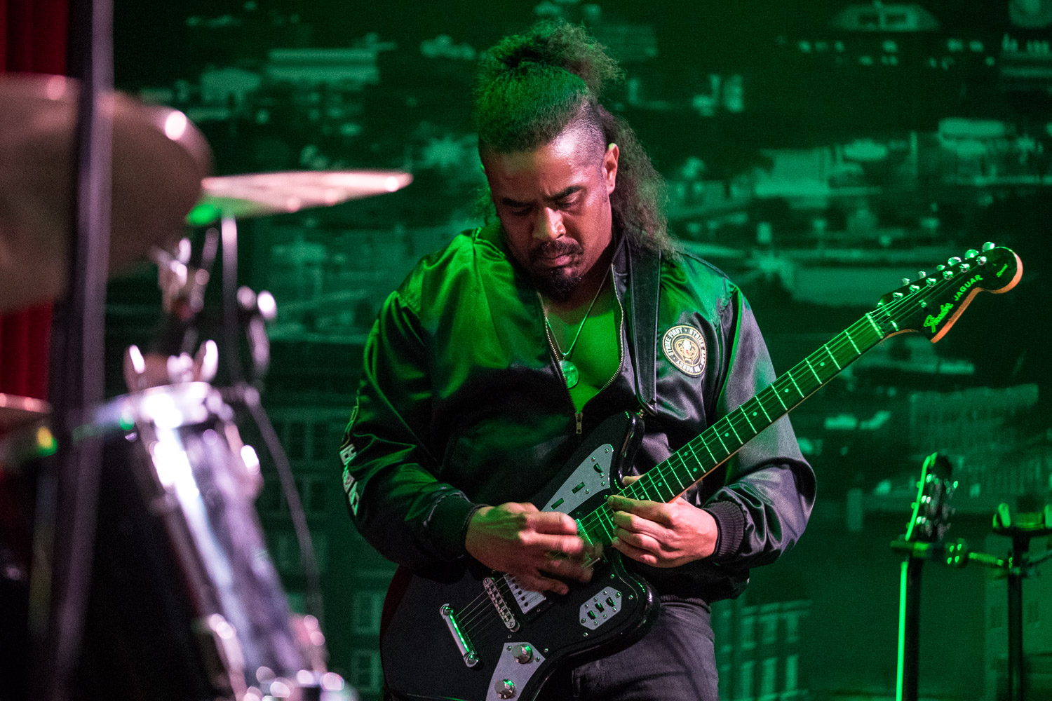 Josh Allen, guitarist of Various Blonde performing at the Record Bar in Kansas City, Missouri on July 15, 2021