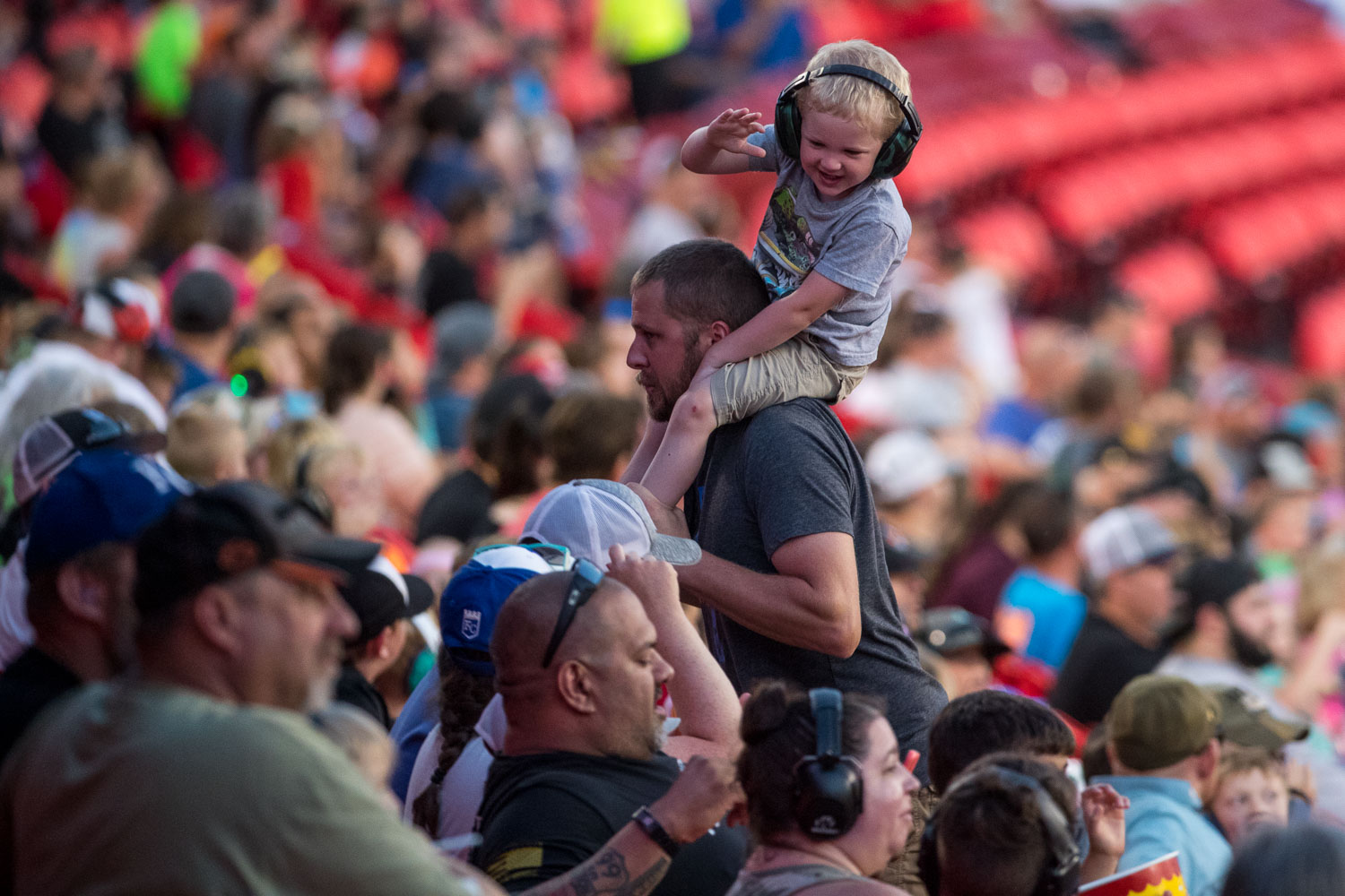 A young fan enjoying Monster Jam at GEHA Field at Arrowhead on Saturday evening, June 26, 2021.