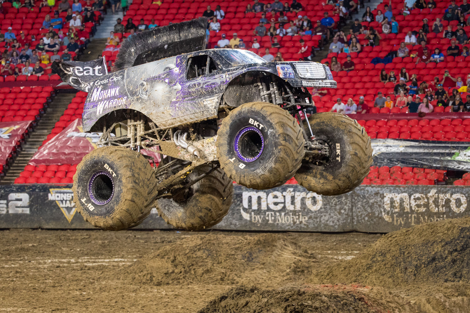 Great Clips Mohawk Warrior, driven by Bryce Kenny during Monster Jam at GEHA Field at Arrowhead on Saturday evening, June 26, 2021.