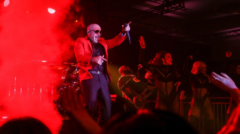 Pitbull performing at the Kansas City Chiefs Super Bowl LIV afterparty in Miami, Florida on February 3, 2021