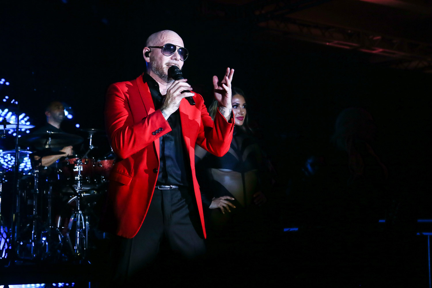 Pitbull performing at the Kansas City Chiefs Super Bowl LIV afterparty in Miami, Florida on February 3, 2021
