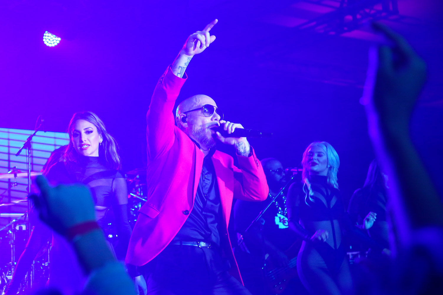 Pitbull performing at the Kansas City Chiefs Super Bowl LIV afterparty in Miami, Florida on February 3, 2021