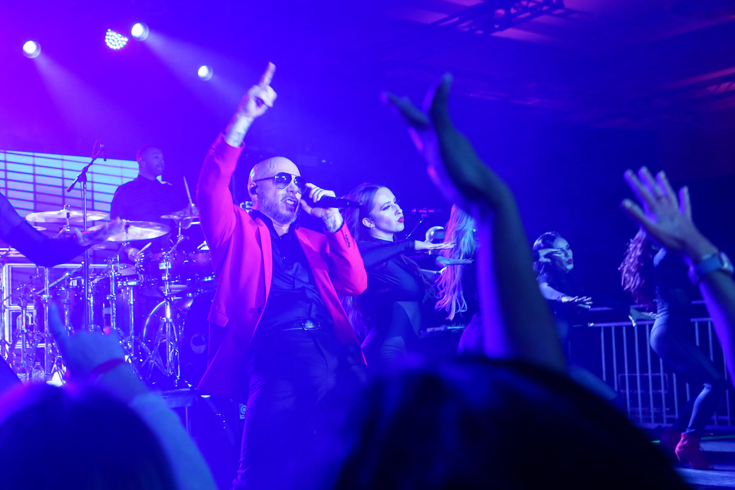 Pitbull performing at the Kansas City Chiefs Super Bowl LIV afterparty in Miami, Florida on February 3, 2021