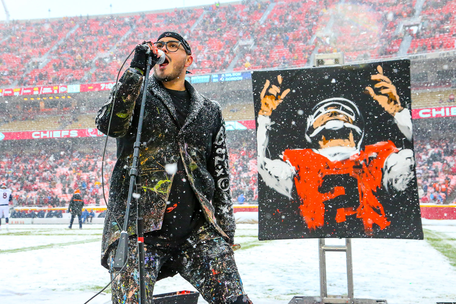 Speed painter David Garibaldi during the NFL football game between the Kansas City Chiefs and the Denver Broncos at Arrowhead Stadium on December 15, 2019