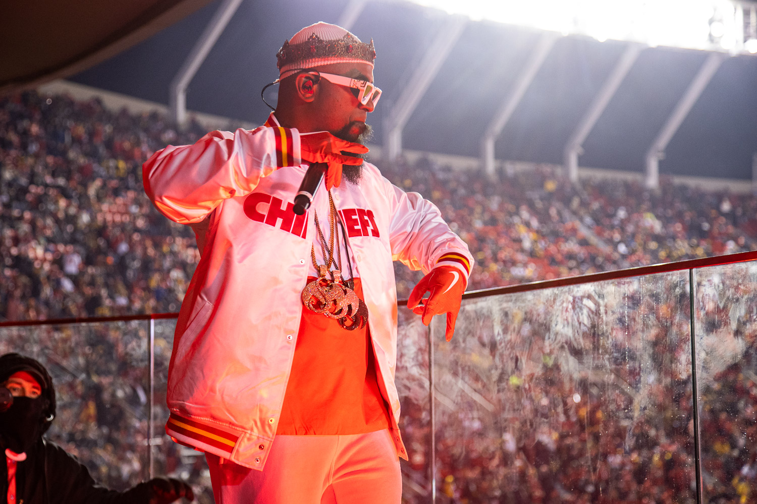 Tech N9ne performing during halftime of the wildcard playoff football game between the Kansas City Chiefs and the Pittsburgh Steelers, Sunday, January 16, 2022 in Kansas City.