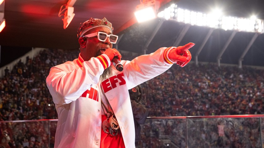 Tech N9ne performing during halftime of the wildcard playoff football game between the Kansas City Chiefs and the Pittsburgh Steelers, Sunday, January 16, 2022 in Kansas City.