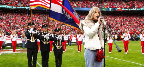 Maelyn Jarmon sings the National Anthem prior to an NFL football game against the Pittsburgh Steelers, Sunday, December 26, 2021 in Kansas City.