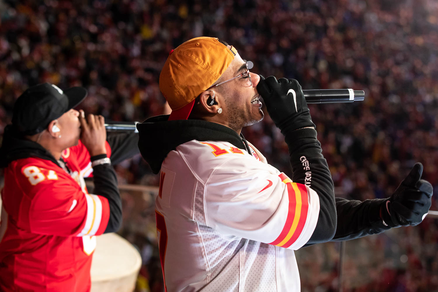 Nelly performing at halftime during the divisional playoff football game between the Kansas City Chiefs and the Buffalo Bills, Sunday, January 23, 2022 in Kansas City.