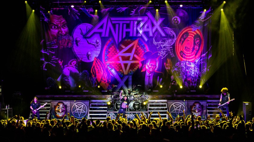 Anthrax performing at The Midland Theatre in Kansas City, Missouri on August 2, 2022