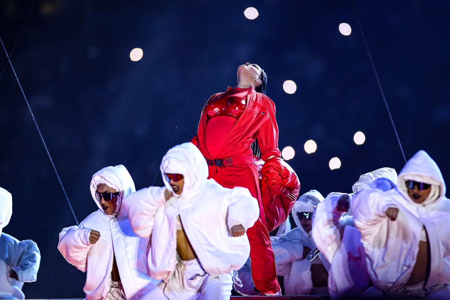 Rihanna performing during the Apple Music Super Bowl LVII Halftime Show at the NFL Super Bowl 57 football game between the Kansas City Chiefs and the Philadelphia Eagles, Sunday, Feb. 12, 2023, in Glendale, Arizona.