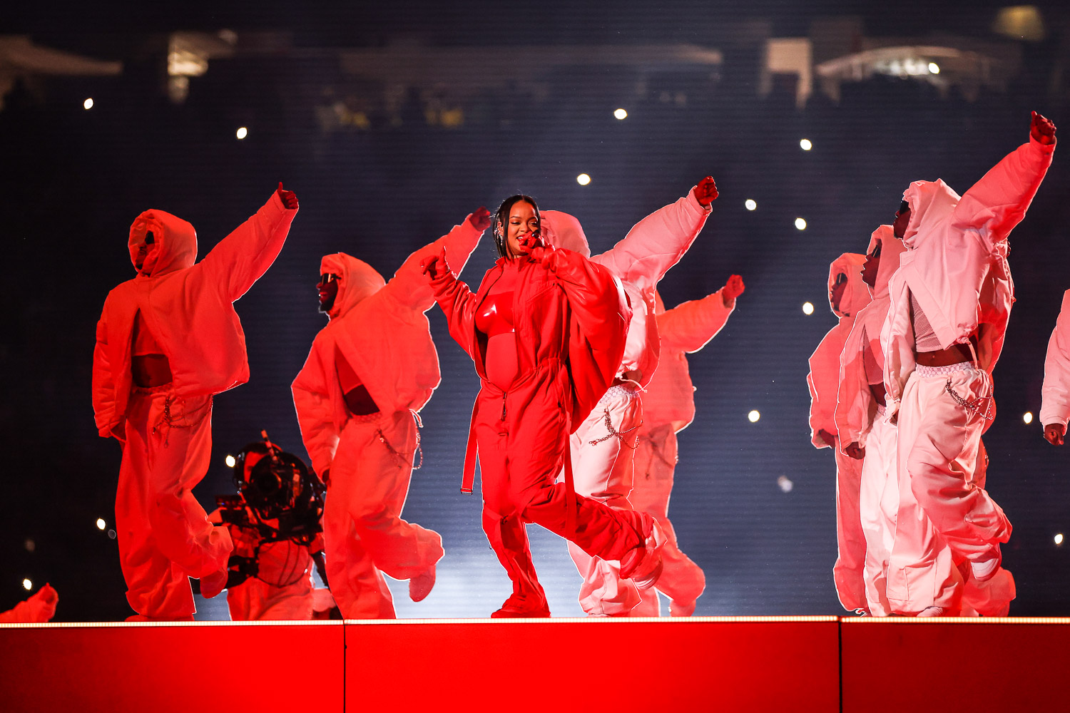 Rihanna performing during the Apple Music Super Bowl LVII Halftime Show at the NFL Super Bowl 57 football game between the Kansas City Chiefs and the Philadelphia Eagles, Sunday, Feb. 12, 2023, in Glendale, Arizona.