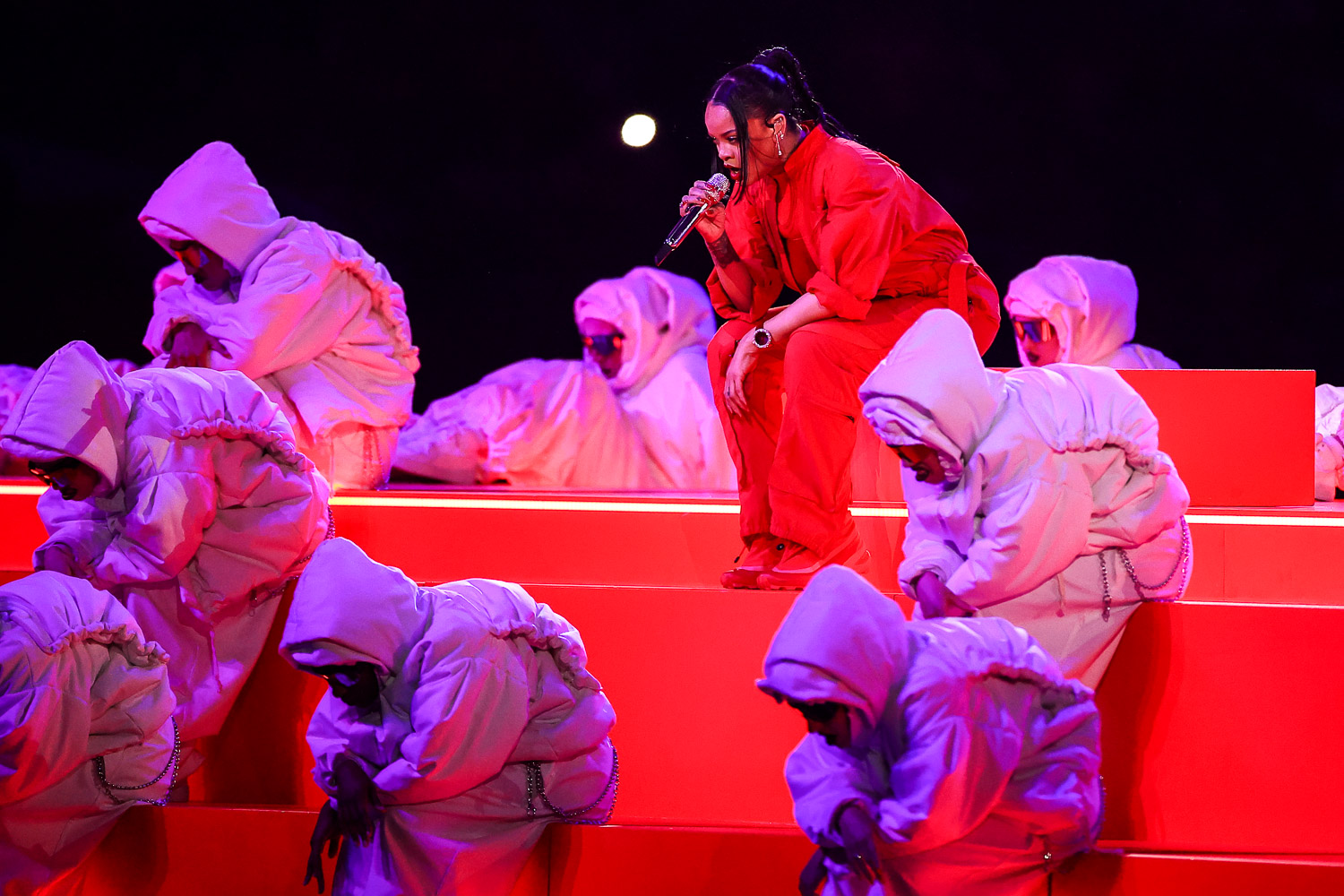 Rihanna performing during the Apple Music Super Bowl LVII Halftime Show at the NFL Super Bowl 57 football game between the Kansas City Chiefs and the Philadelphia Eagles, Sunday, Feb. 12, 2023, in Glendale, Arizona.