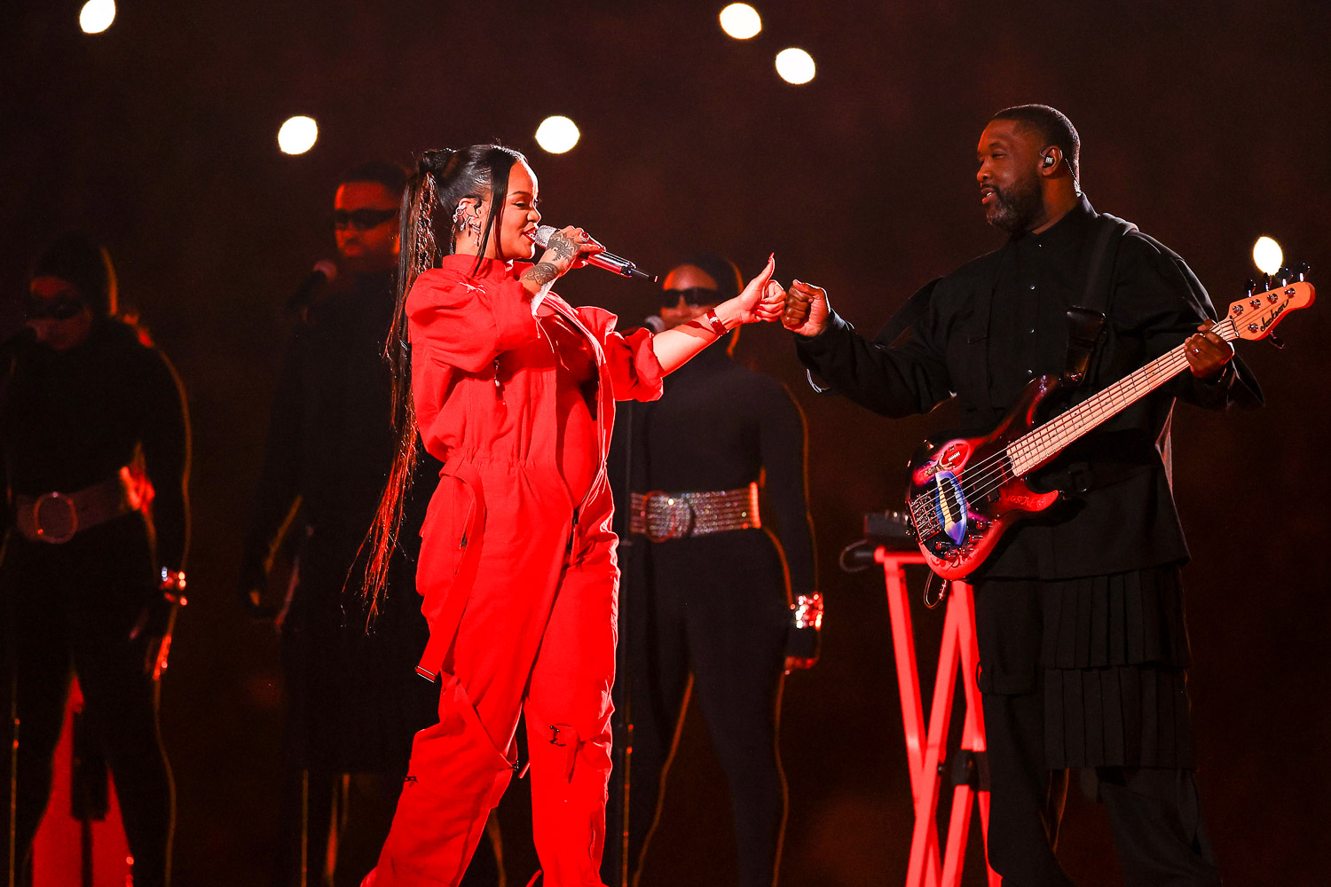 Rihanna performing during the Apple Music Super Bowl LVII Halftime Show at the NFL Super Bowl 57 football game between the Kansas City Chiefs and the Philadelphia Eagles, Sunday, Feb. 12, 2023, in Glendale, Arizona.