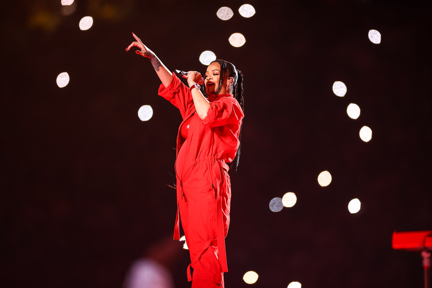 Rihanna performing during the Apple Music Super Bowl LVII Halftime Show at the NFL Super Bowl 57 football game between the Kansas City Chiefs and the Philadelphia Eagles, Sunday, Feb. 12, 2023, in Glendale, Arizona.