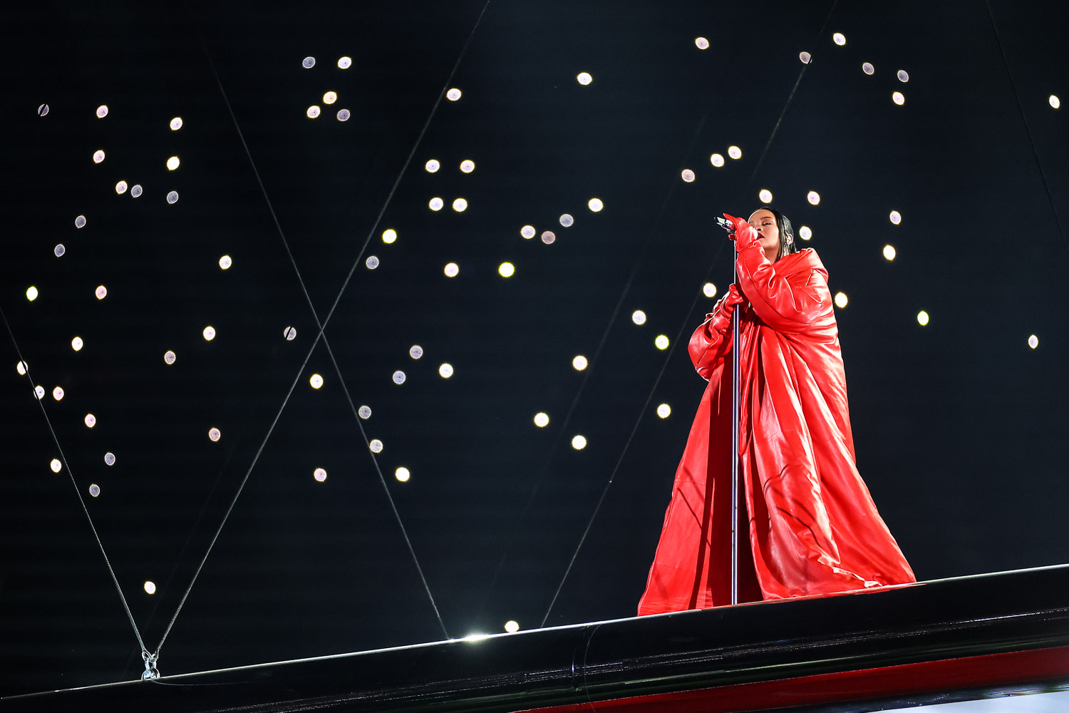 Rihanna performing during the Apple Music Super Bowl LVII Halftime Show at the NFL Super Bowl 57 football game between the Kansas City Chiefs and the Philadelphia Eagles, Sunday, Feb. 12, 2023, in Glendale, Arizona.