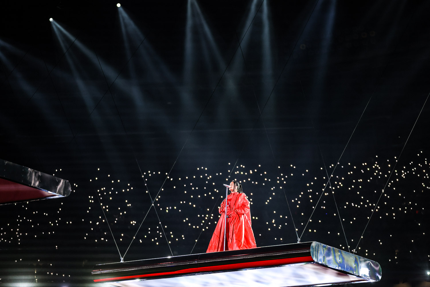 Rihanna performing during the Apple Music Super Bowl LVII Halftime Show at the NFL Super Bowl 57 football game between the Kansas City Chiefs and the Philadelphia Eagles, Sunday, Feb. 12, 2023, in Glendale, Arizona.