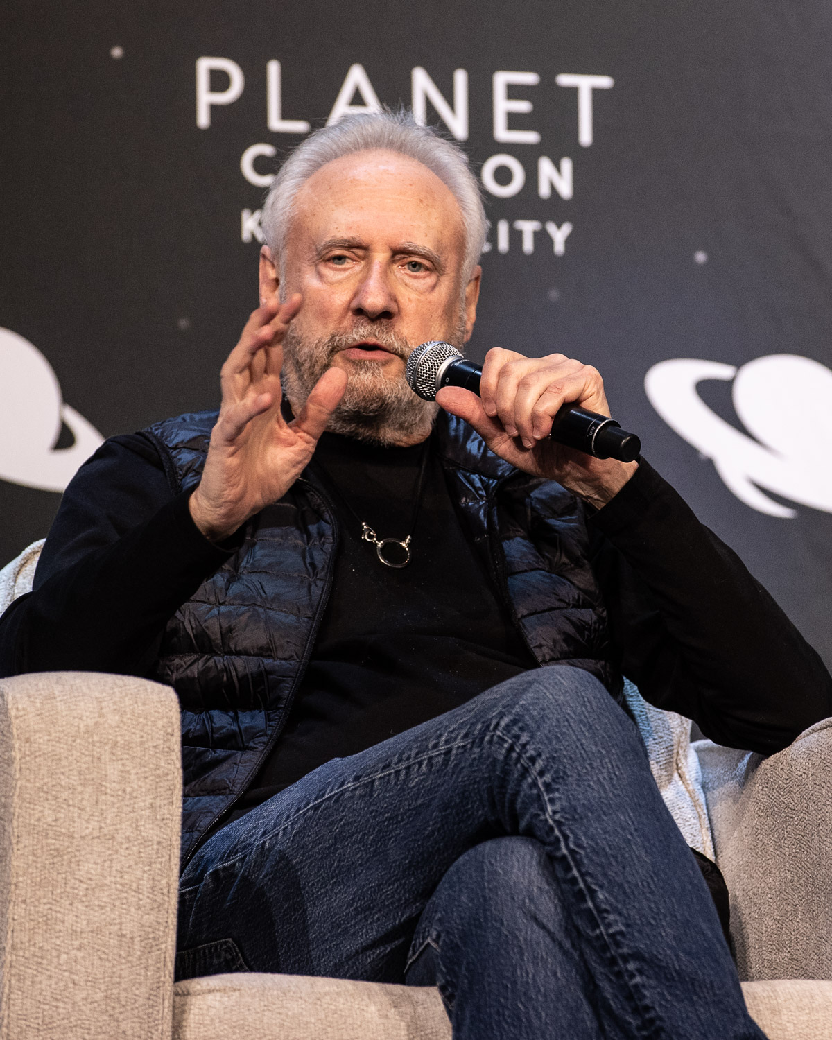 Brent Spiner during a panel on Friday at the 2023 Planet Comicon in Kansas City, Missouri on March 17, 2023.