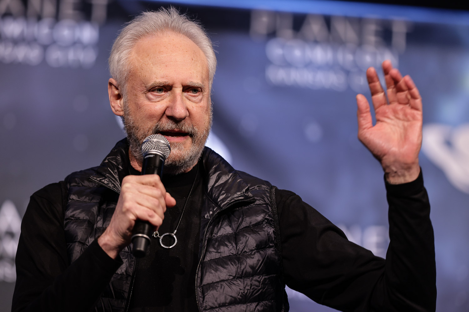 Brent Spiner during a panel on Friday at the 2023 Planet Comicon in Kansas City, Missouri on March 17, 2023.