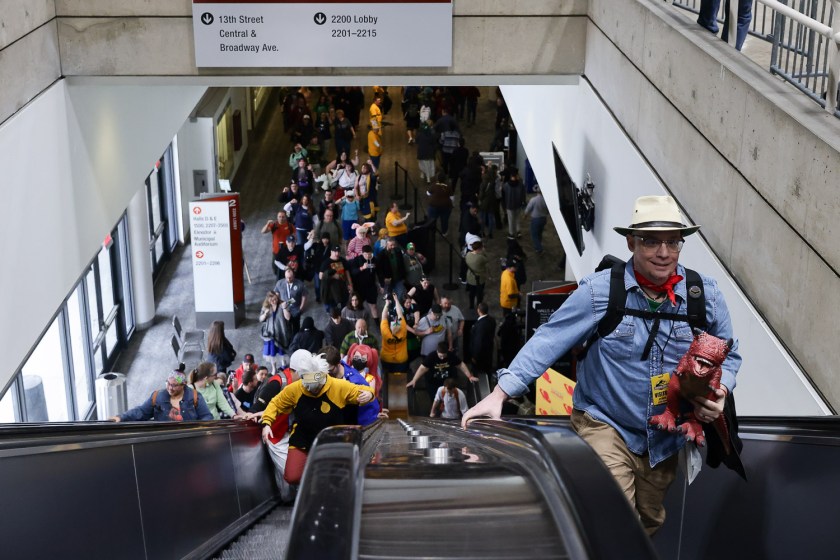 Guests arrive on Friday at the 2023 Planet Comicon in Kansas City, Missouri on March 17, 2023.