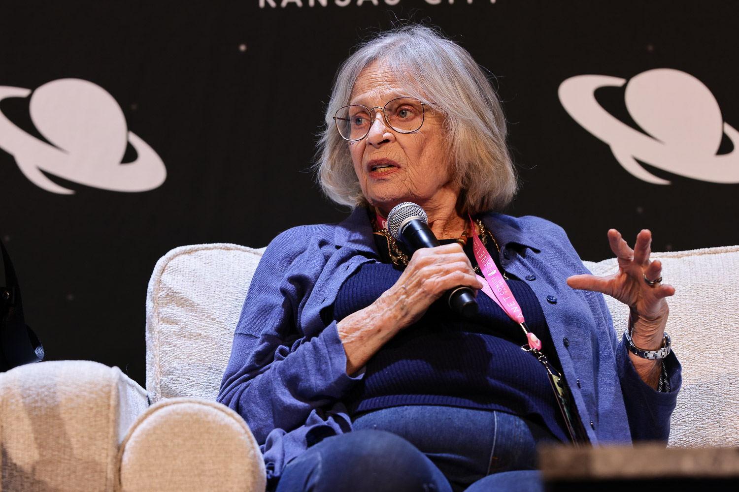 Bonnie Bartlett during a panel on Friday at the 2023 Planet Comicon in Kansas City, Missouri on March 17, 2023.