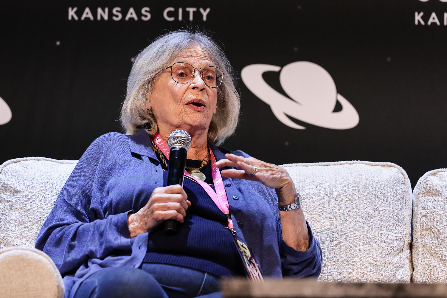 Bonnie Bartlett during a panel on Friday at the 2023 Planet Comicon in Kansas City, Missouri on March 17, 2023.