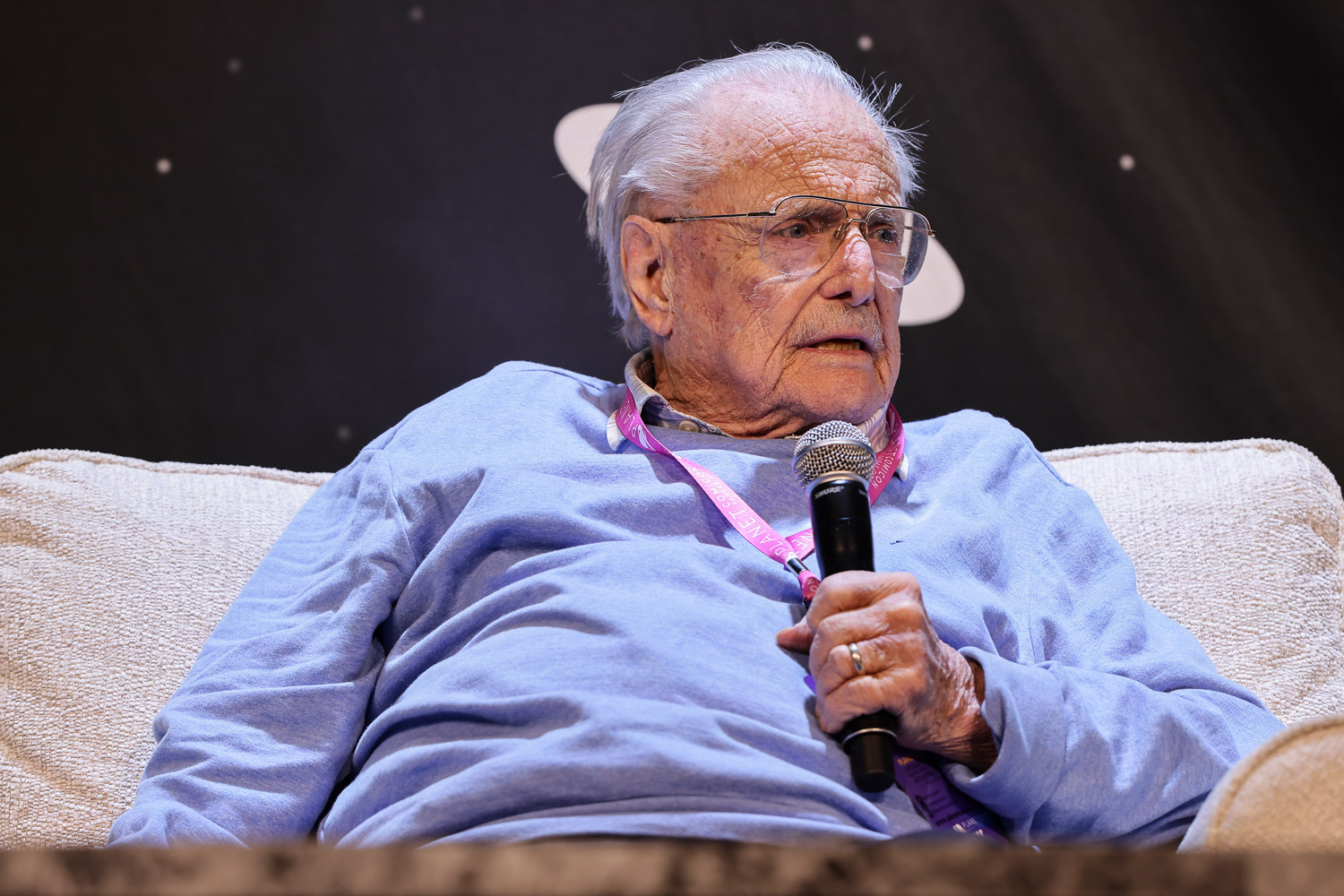William Daniels during a panel on Friday at the 2023 Planet Comicon in Kansas City, Missouri on March 17, 2023.