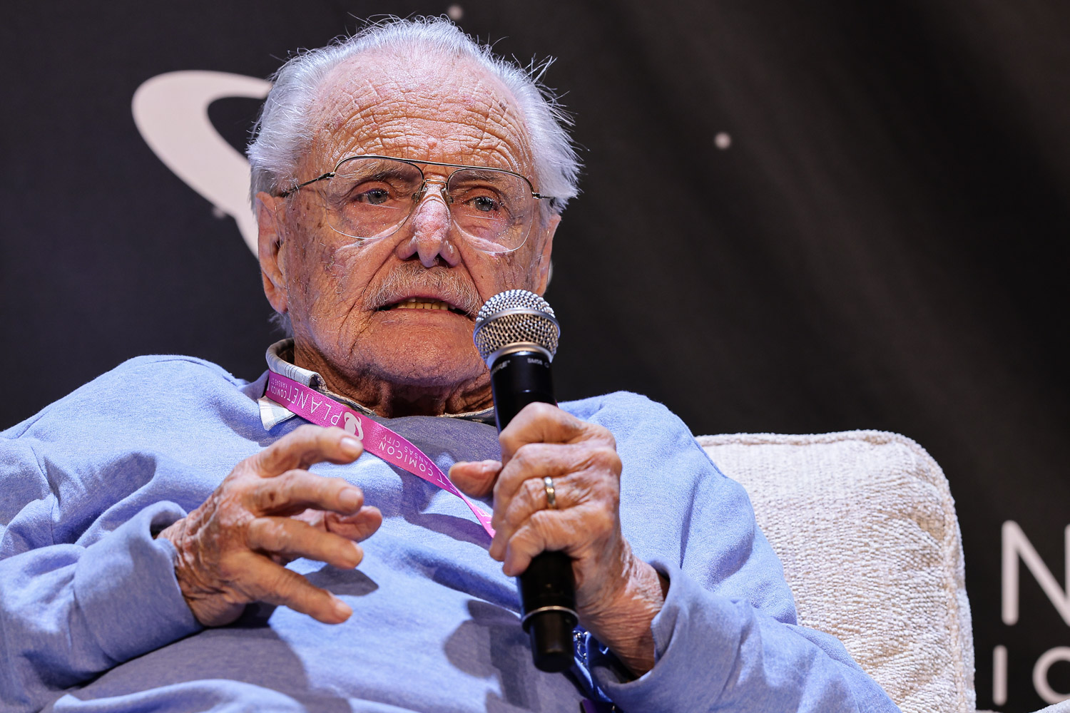 William Daniels during a panel on Friday at the 2023 Planet Comicon in Kansas City, Missouri on March 17, 2023.
