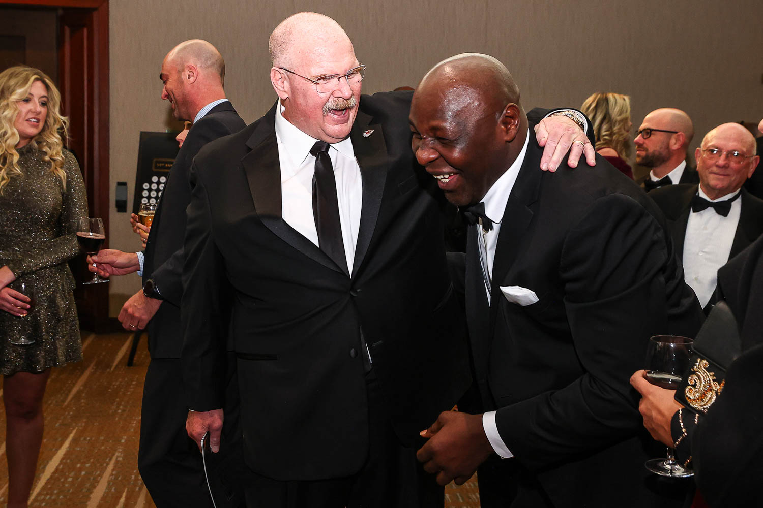 Kansas City Chiefs Head Coach Andy Reid with former Chiefs linebacker Tamba Hali during the 53rd annual 101 Awards at The Westin Crown Center in Kansas City, Missouri on Saturday, February 25, 2023.
