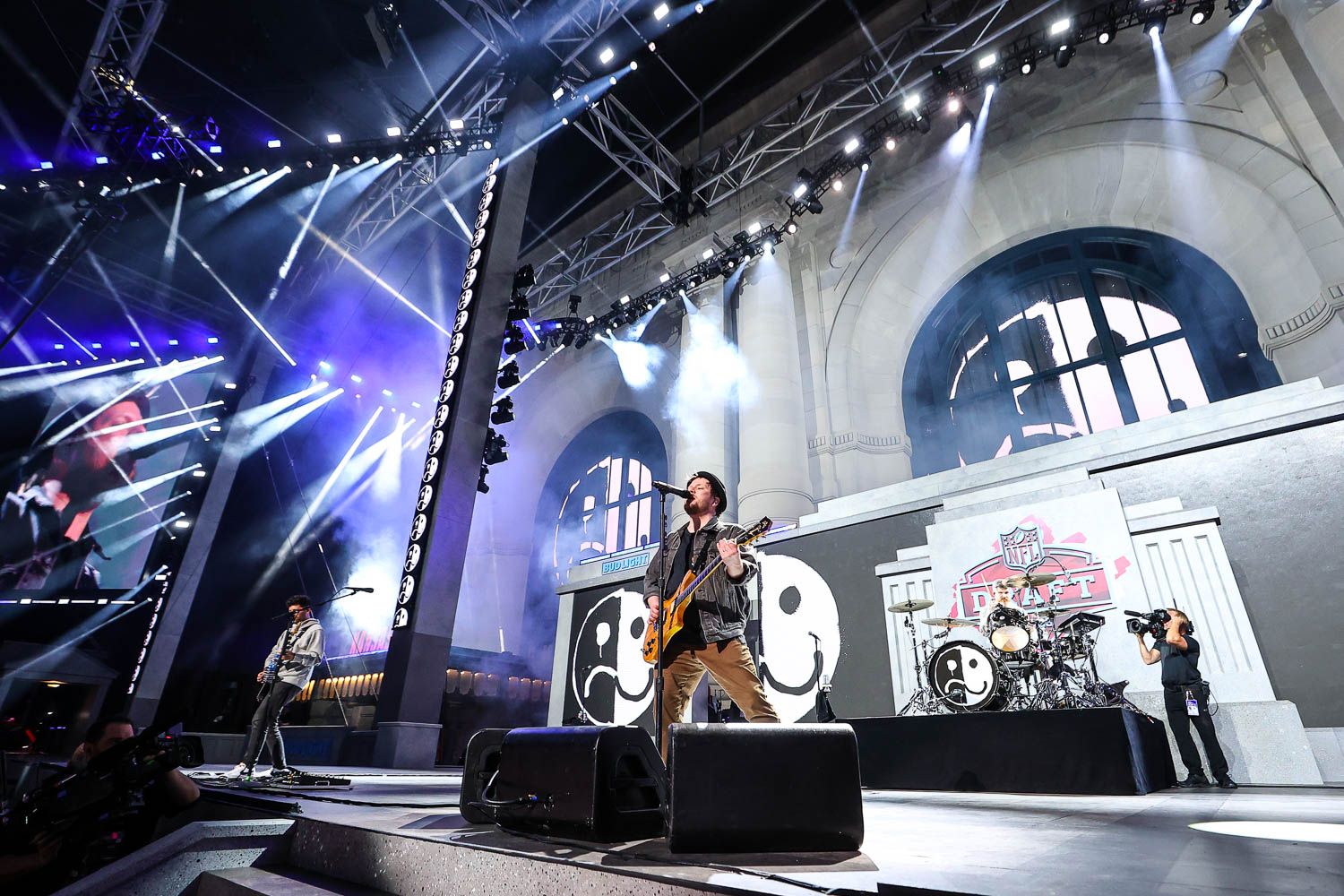 Fall Out Boy performing at the NFL Draft at Union Station in Kansas City, Missouri on April 27, 2023