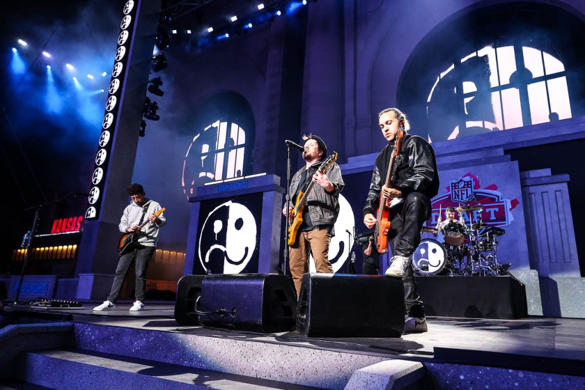 Fall Out Boy performing at the NFL Draft at Union Station in Kansas City, Missouri on April 27, 2023
