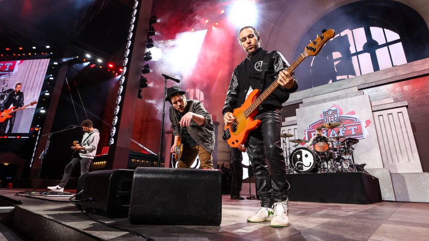 Fall Out Boy performing at the NFL Draft at Union Station in Kansas City, Missouri on April 27, 2023