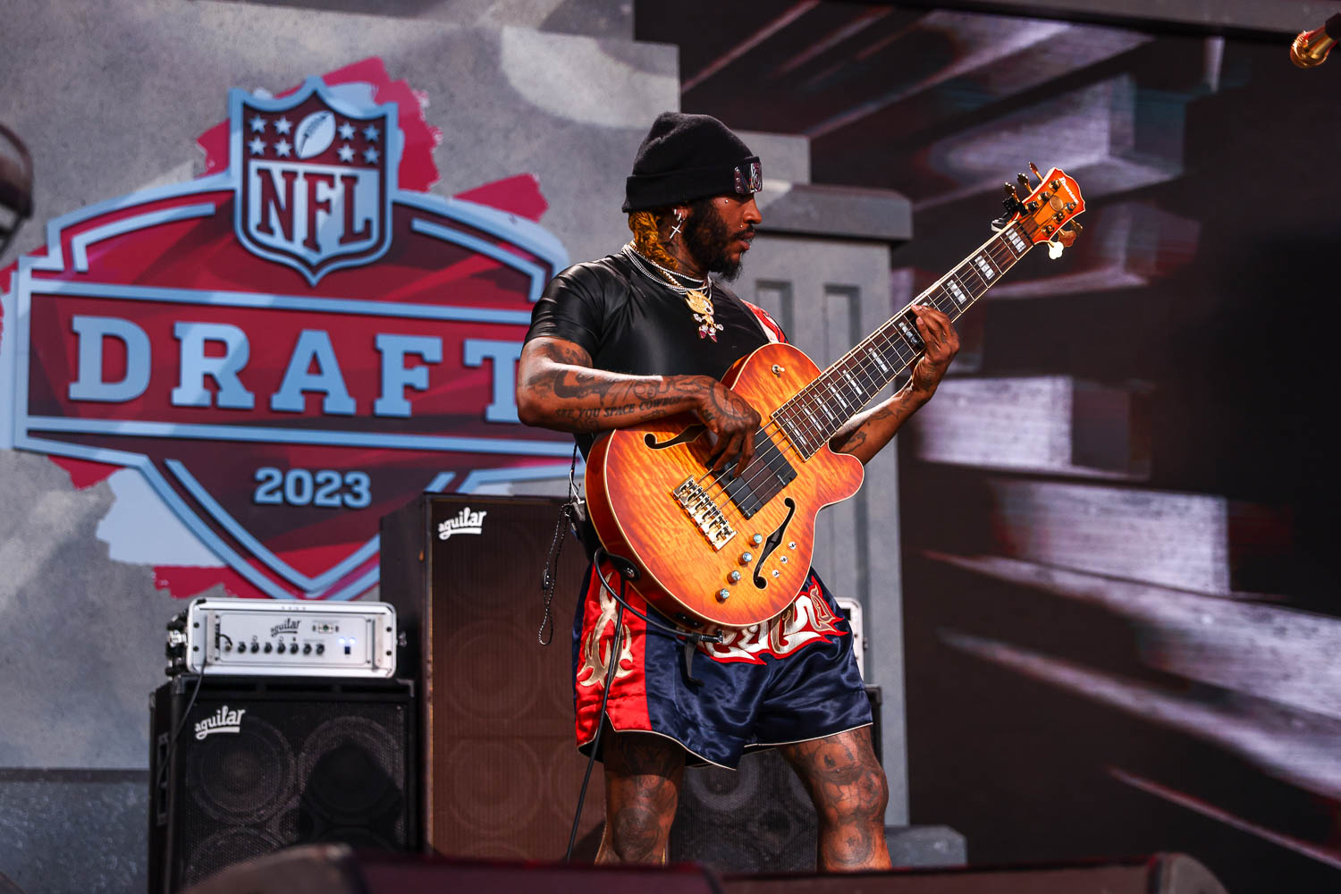 Thundercat performing at the NFL Draft at Union Station in Kansas City, Missouri on April 29, 2023