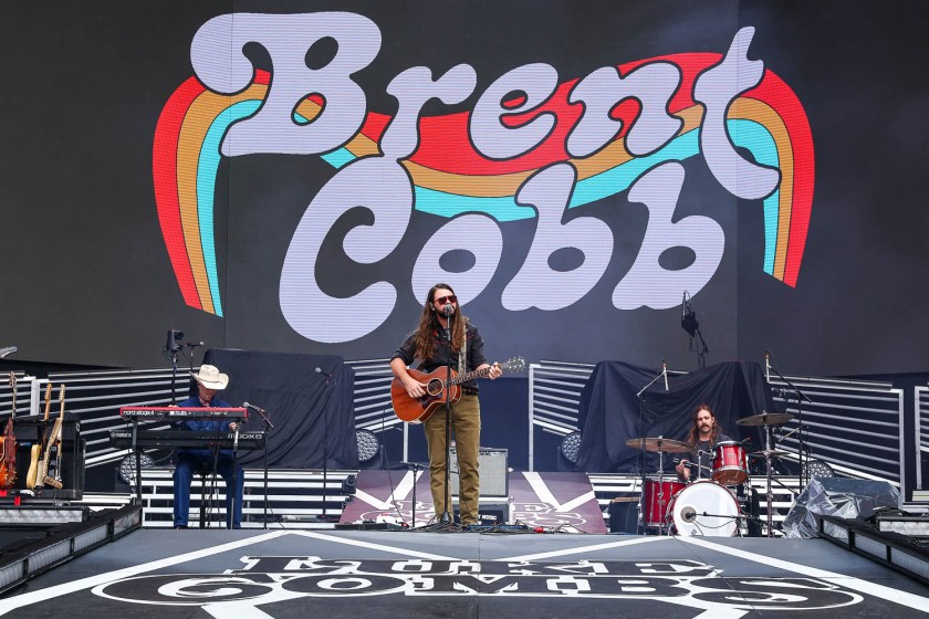 Brent Cobb performing at GEHA Field at Arrowhead Stadium in Kansas City, Missouri on June 10, 2023.