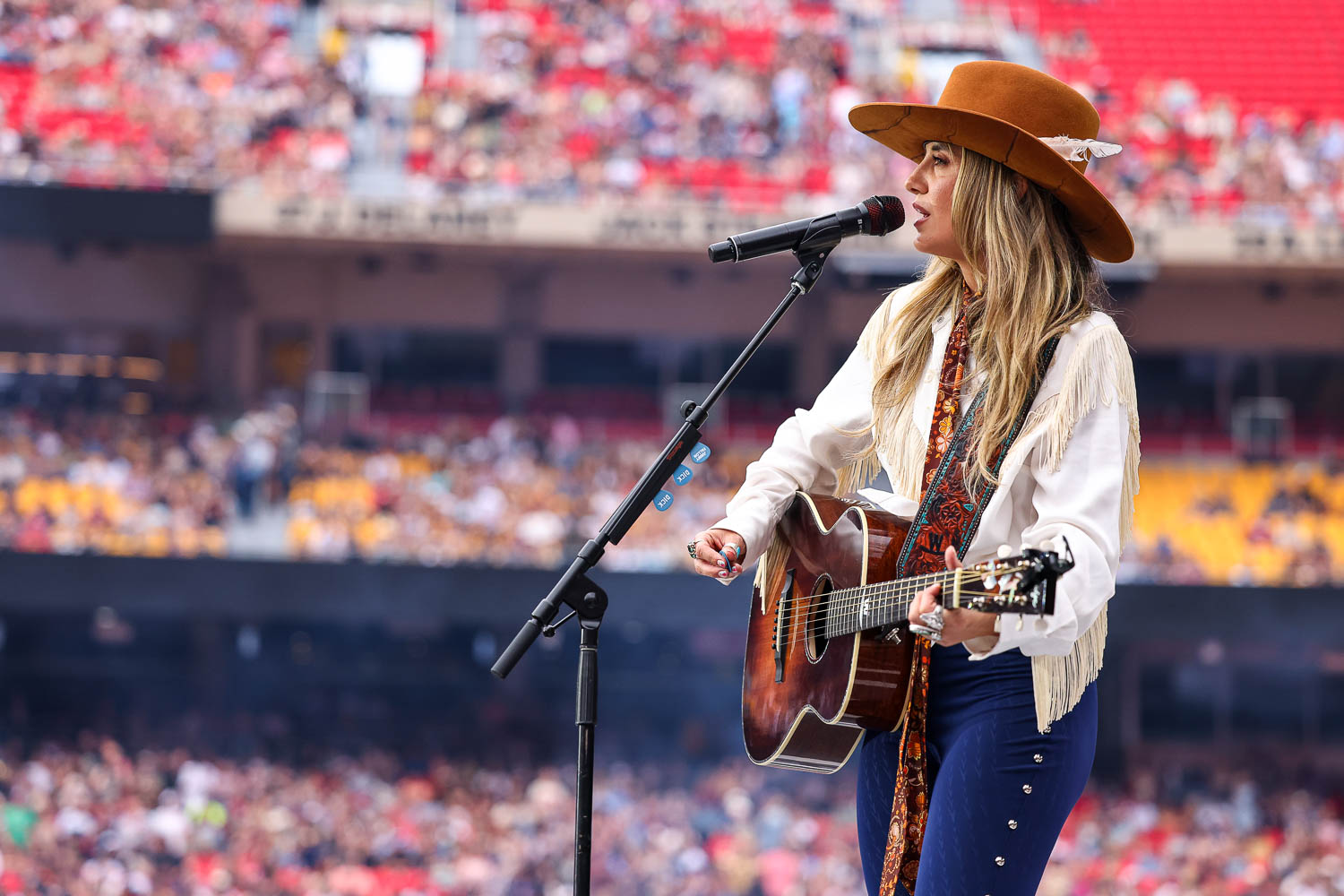 Lainey Wilson performing at GEHA Field at Arrowhead Stadium in Kansas City, Missouri on June 10, 2023.