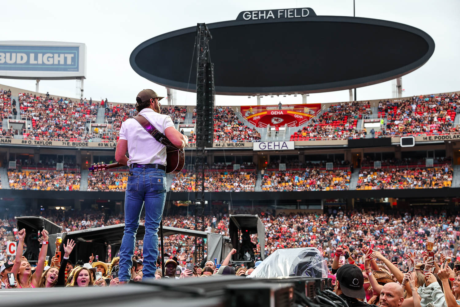 Riley Green performing at GEHA Field at Arrowhead Stadium in Kansas City, Missouri on June 10, 2023.