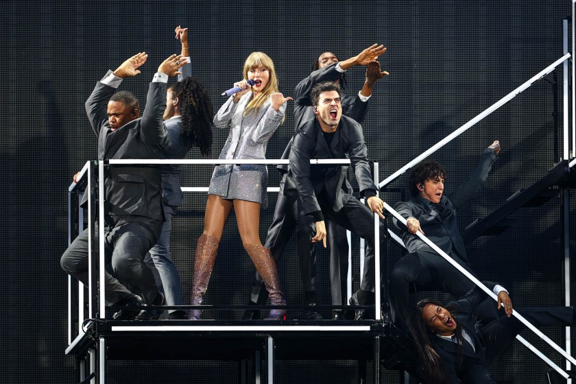 Taylor Swift performing at GEHA Field at Arrowhead Stadium on July 7, 2023.