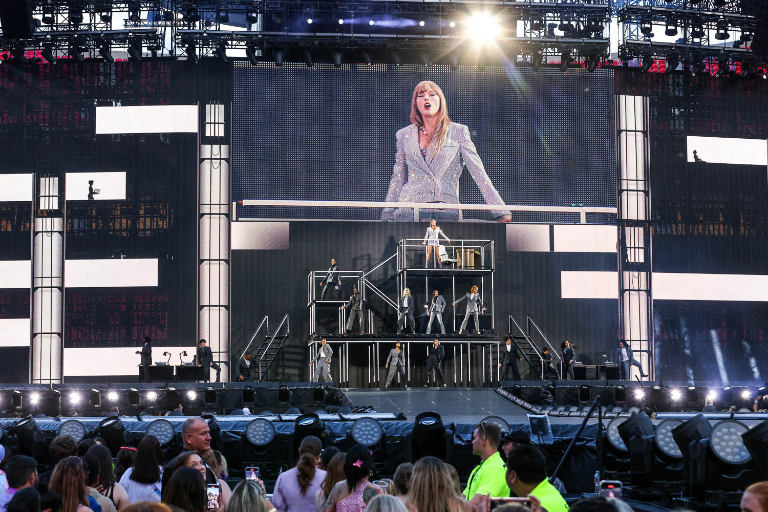 Taylor Swift performing at GEHA Field at Arrowhead Stadium on July 7, 2023.
