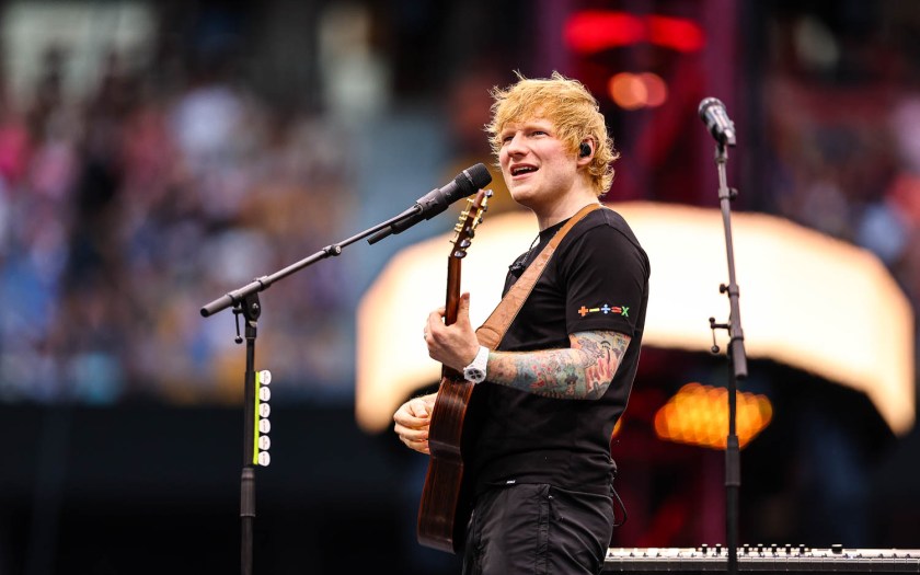 Ed Sheeran performing at GEHA Field at Arrowhead Stadium on Saturday, August 5, 2023.