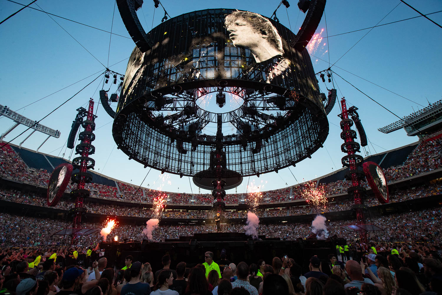 Ed Sheeran performing at GEHA Field at Arrowhead Stadium on Saturday, August 5, 2023.