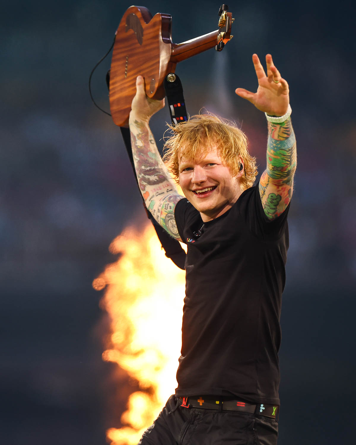 Ed Sheeran performing at GEHA Field at Arrowhead Stadium on Saturday, August 5, 2023.