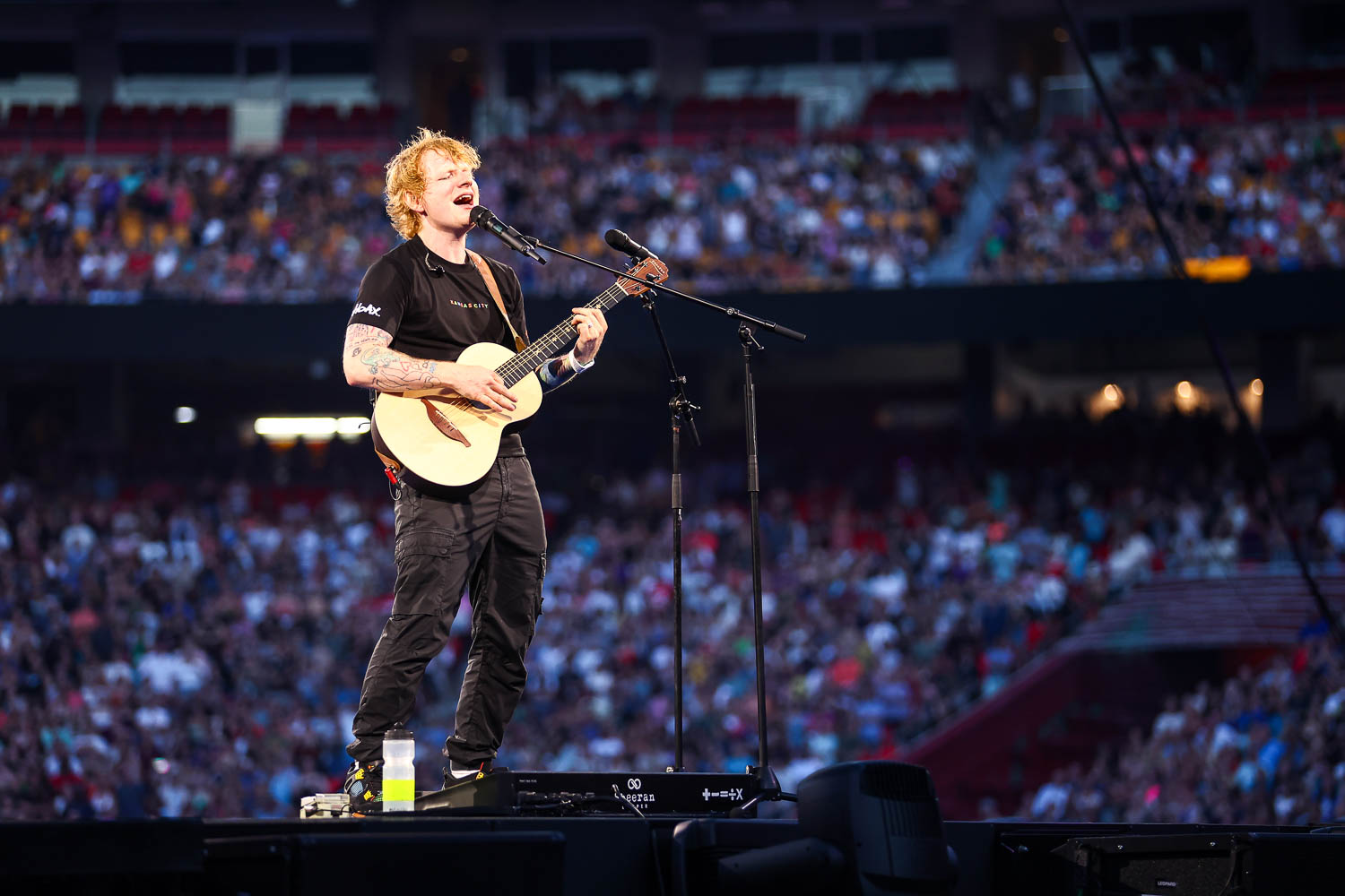 Ed Sheeran performing at GEHA Field at Arrowhead Stadium on Saturday, August 5, 2023.