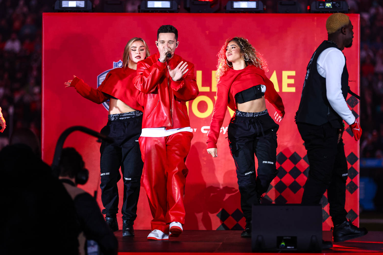 German singer/songwriter Nico Santos performing at halftime during the week nine NFL football game against the Miami Dolphins, November 5, 2023 in Frankfurt, Germany.